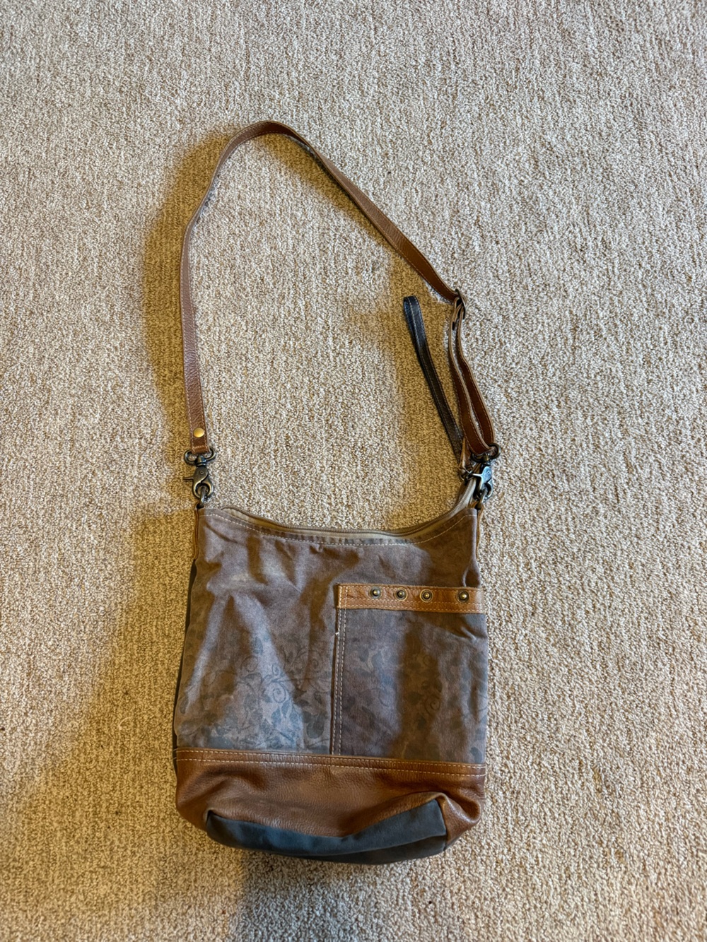 Myra Bag Brown and Tan Canvas Leather Crossbody
